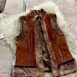 Brown faux fur and leather vest